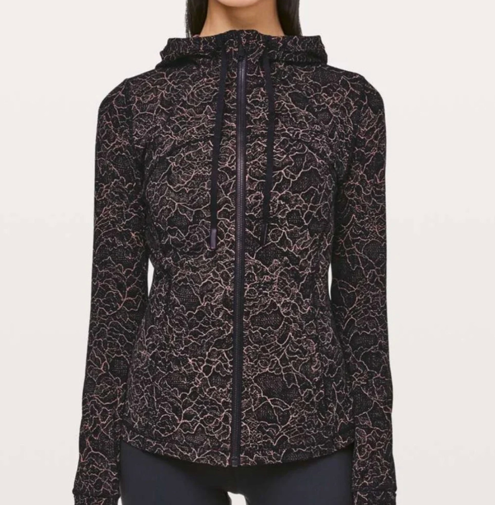 Lululemon Hooded Define Jacket Nulu Lacescape Spanish Rose Black 12 NWOT
